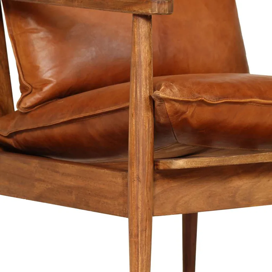 Fauteuil Marron Cuir véritable avec bois d'acacia - 9