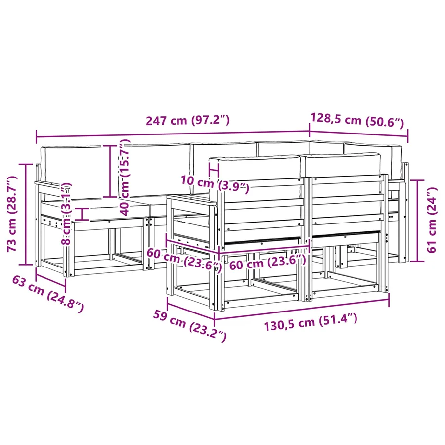Ensemble de canapés d'extérieur 7 pcs Naturel et Crème - 9