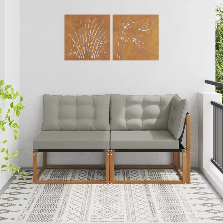 Canapé d’extérieur milieu et coin avec coussin 2 Pièce Naturel