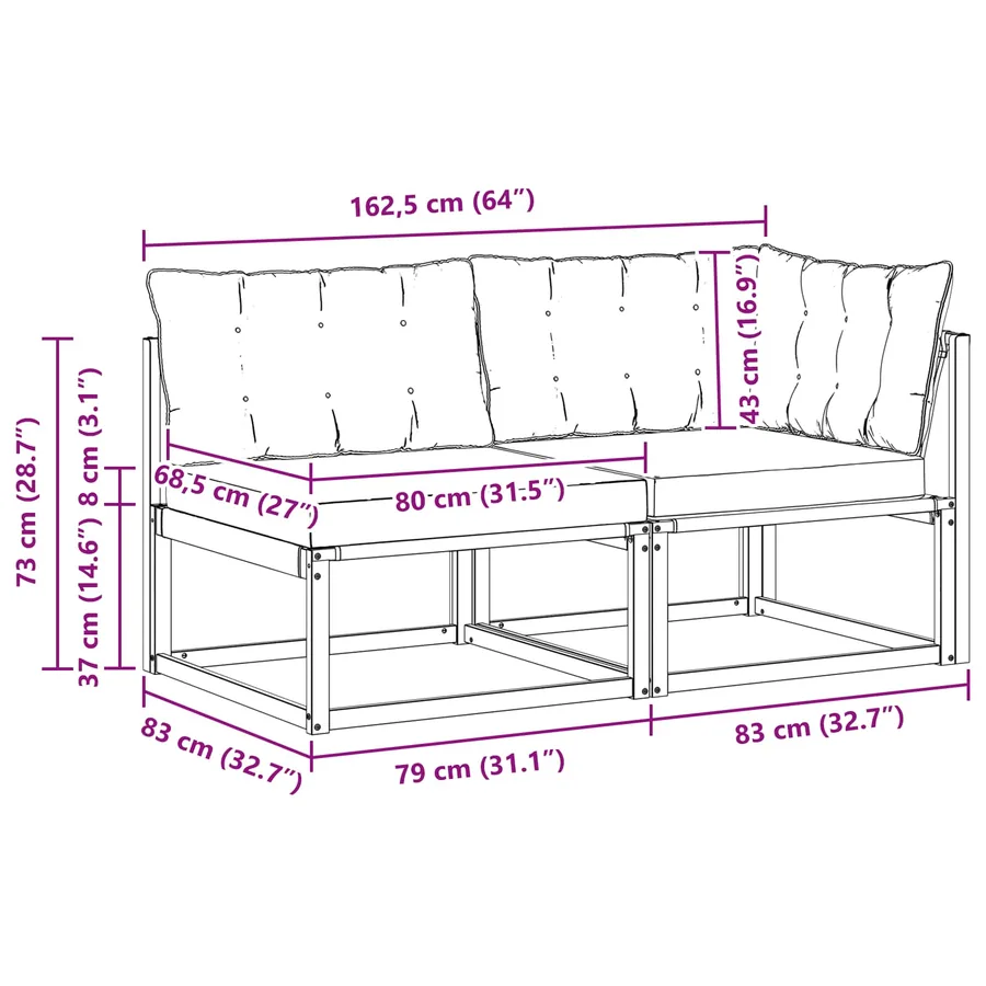 Canapé d’extérieur milieu et coin avec coussin 2 Pièce Naturel - 13