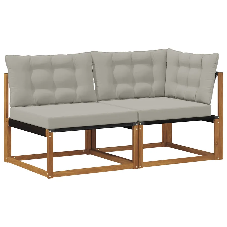 Canapé d’extérieur milieu et coin avec coussin 2 Pièce Naturel - 2