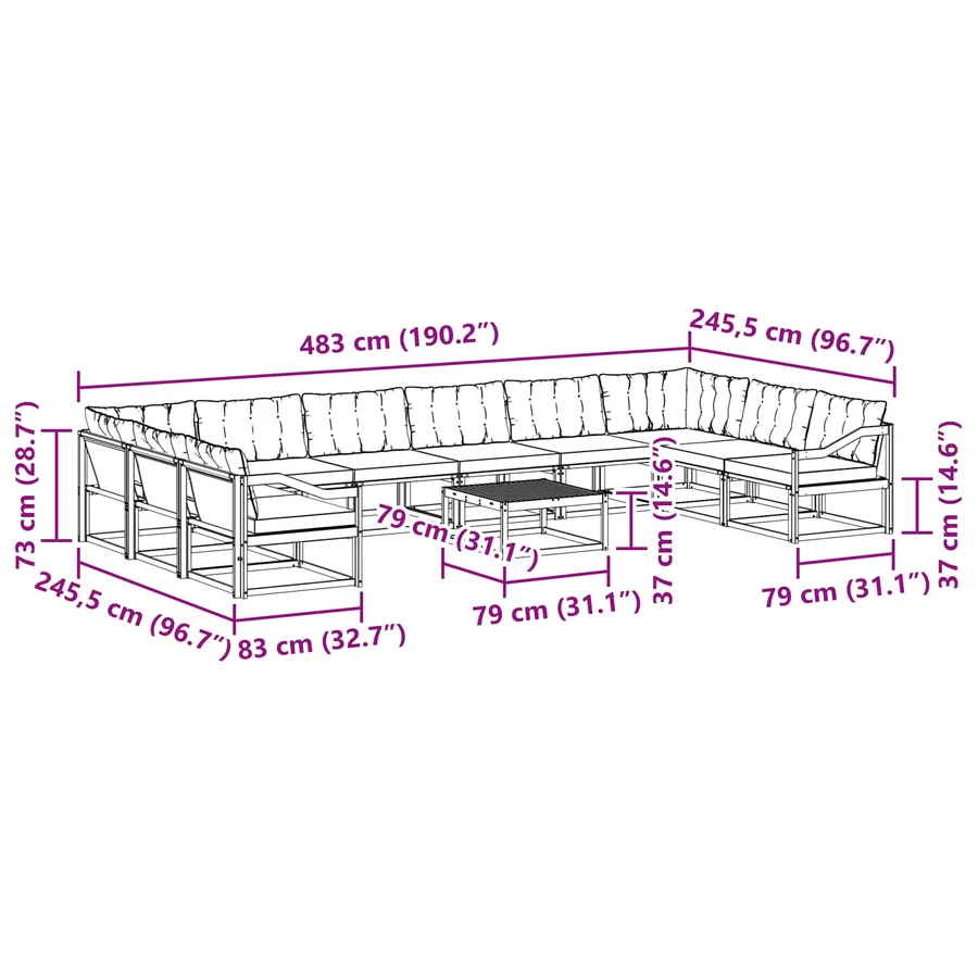 Ensemble de canapés d'extérieur 11 pcs Gris Naturel et Clair - 14