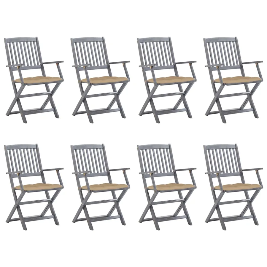 Chaises pliables d'extérieur lot de 8 et coussins Bois d'acacia