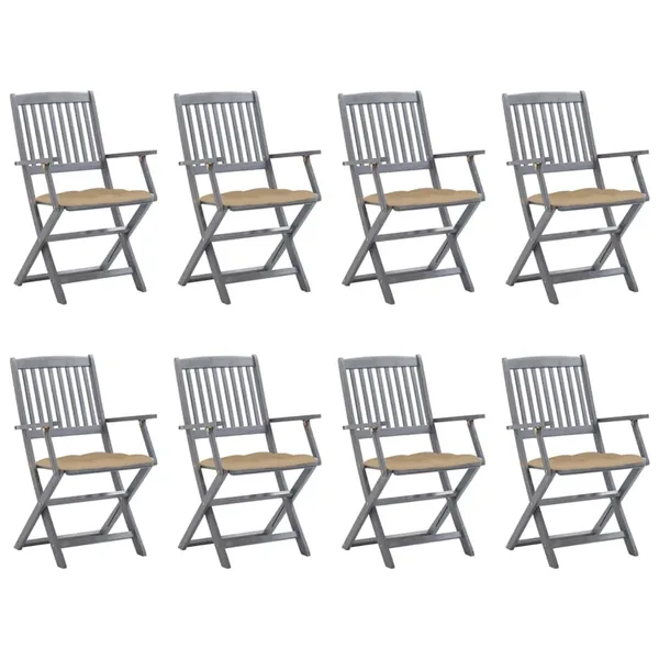 Outdoor folding chairs set of 8 and cushions Acacia wood