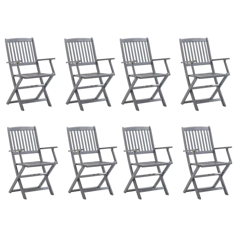 Outdoor folding chairs set of 8 and cushions Acacia wood - 2