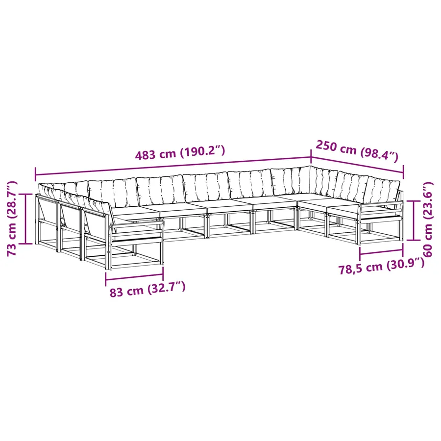 Ensemble de canapés d'extérieur 10 pcs Gris Naturel et Clair - 12
