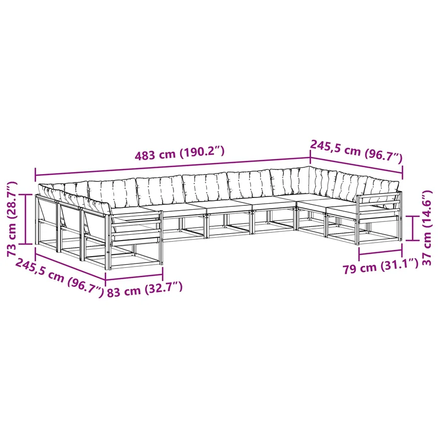 Ensemble de canapés d'extérieur 10 pcs Gris Naturel et Clair - 12