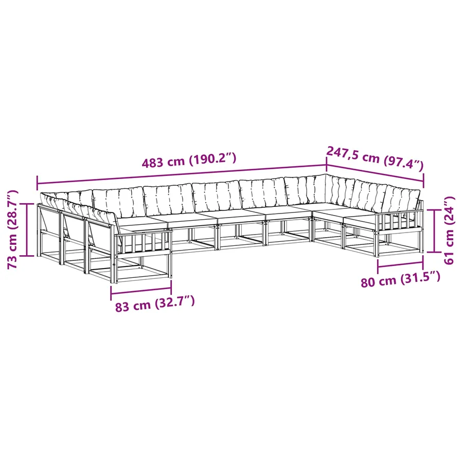 Ensemble de canapés d'extérieur 10 pcs Gris Naturel et Clair - 12