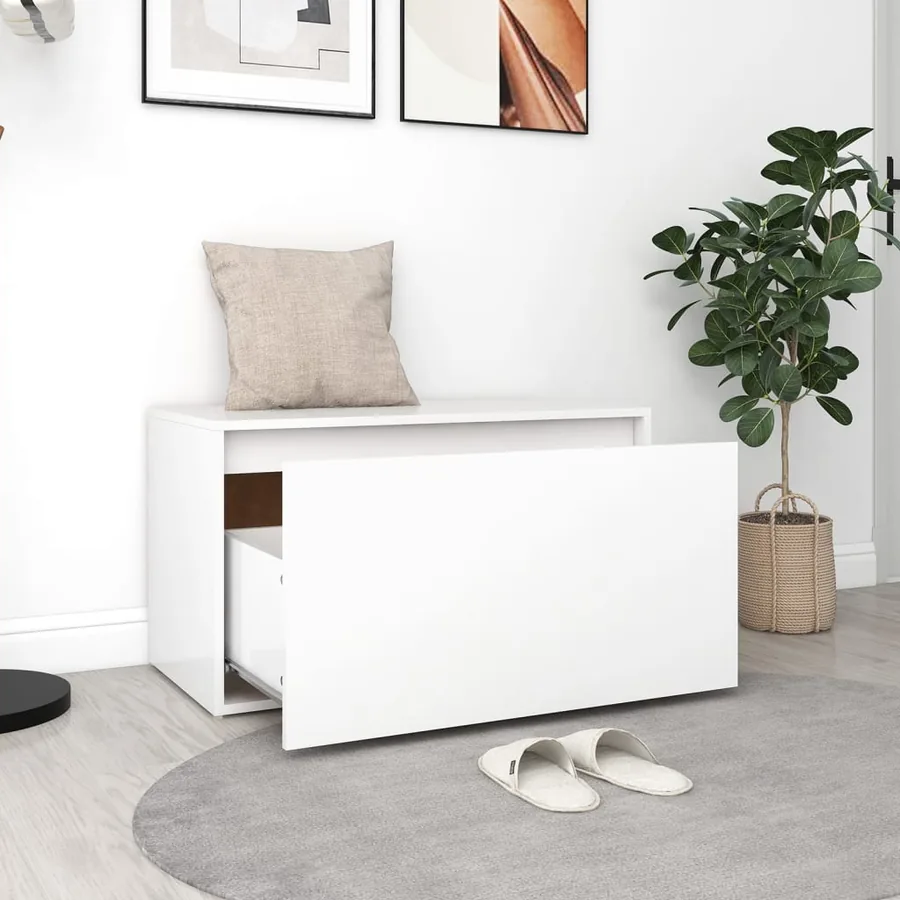 Banc d'entrée 80x40x45 cm Blanc Bois d’ingénierie - 3