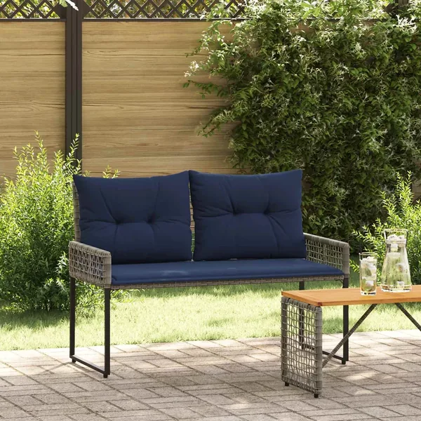 Banc extérieur avec coussin Gris et Marine 118 x 55 x 82 cm