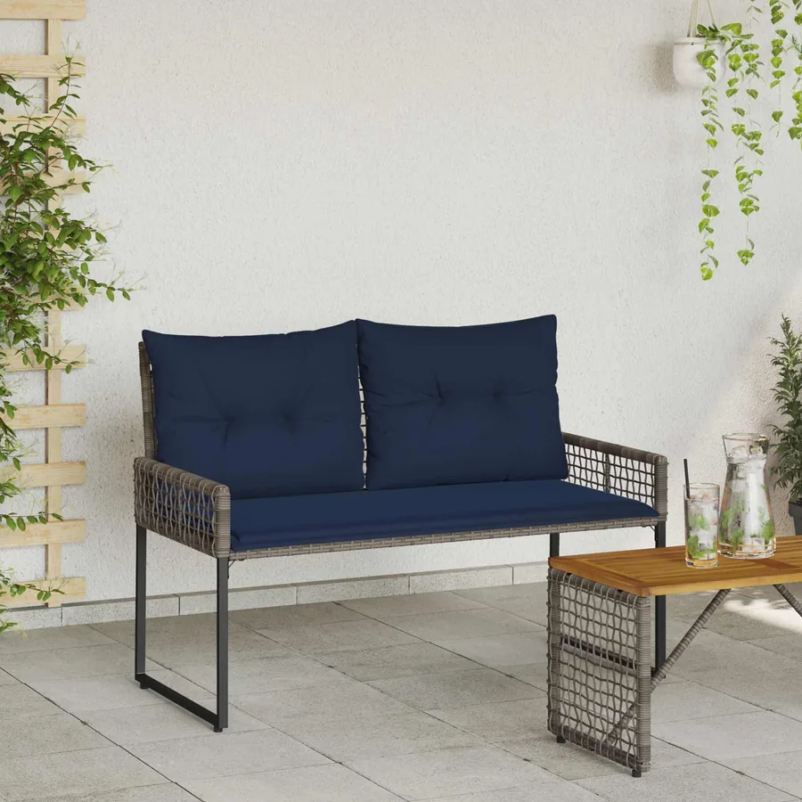 Banc extérieur avec coussin Gris et Marine 118 x 55 x 82 cm - 3