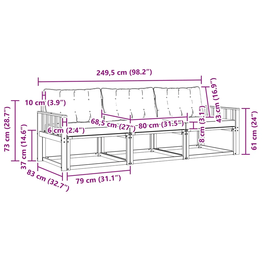 Ensemble de canapés d'extérieur 3 pcs Naturel et Crème - 9