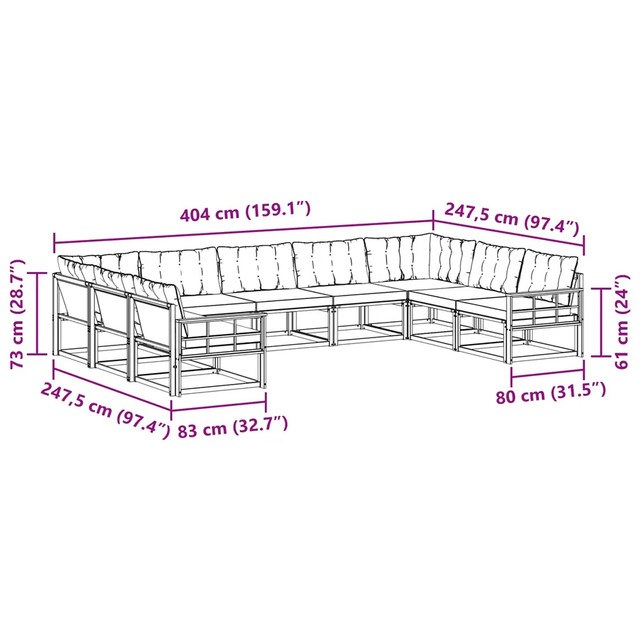 Ensemble de canapés d'extérieur 9 pcs Gris Naturel et Clair - 12