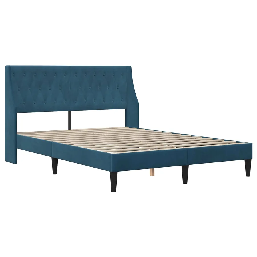 Cadre de lit avec matelas Bleu 140 x 190 cm Velours - 4