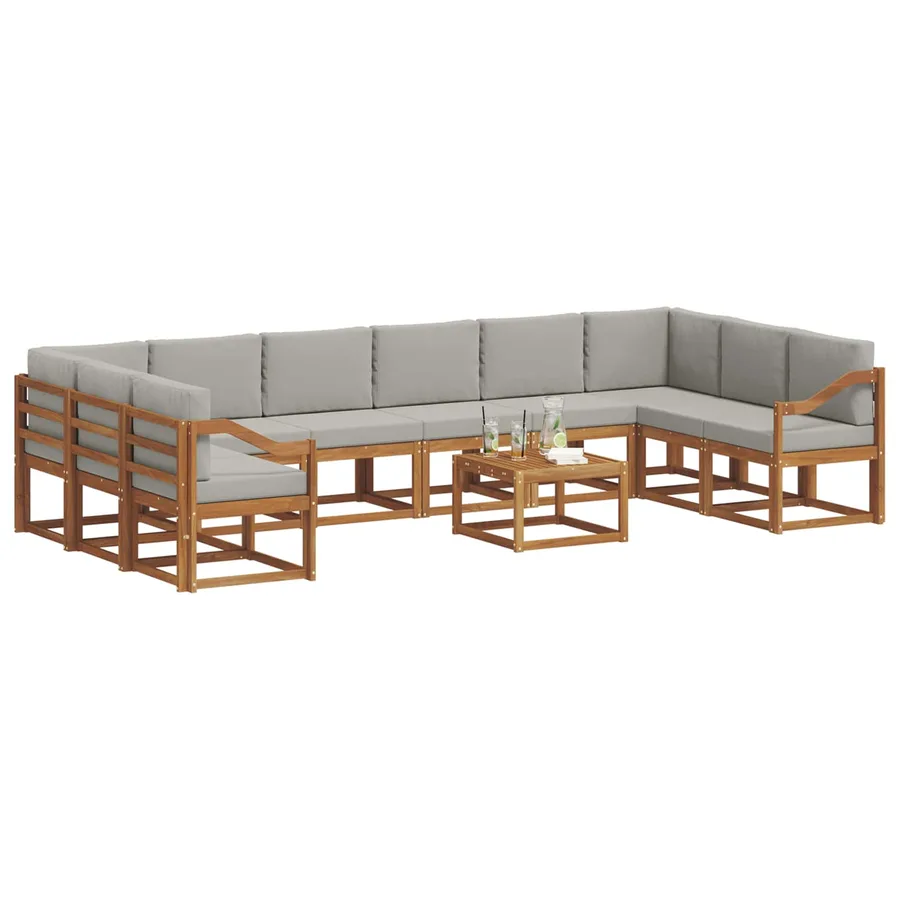 Ensemble de canapés d'extérieur 11 pcs Gris Naturel et Clair - 3