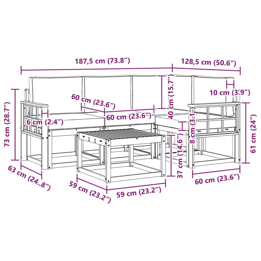Ensemble de canapés d'extérieur 5 pcs Gris Naturel et Clair - 10