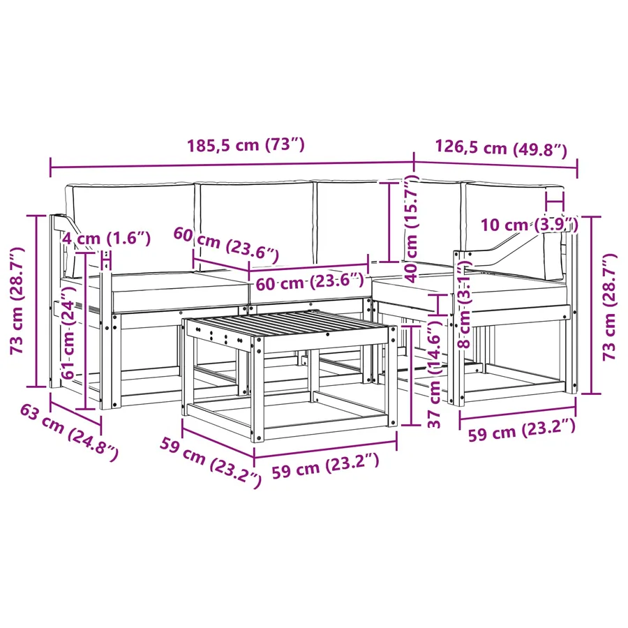 Ensemble de canapés d'extérieur 5 pcs Gris Naturel et Clair - 10