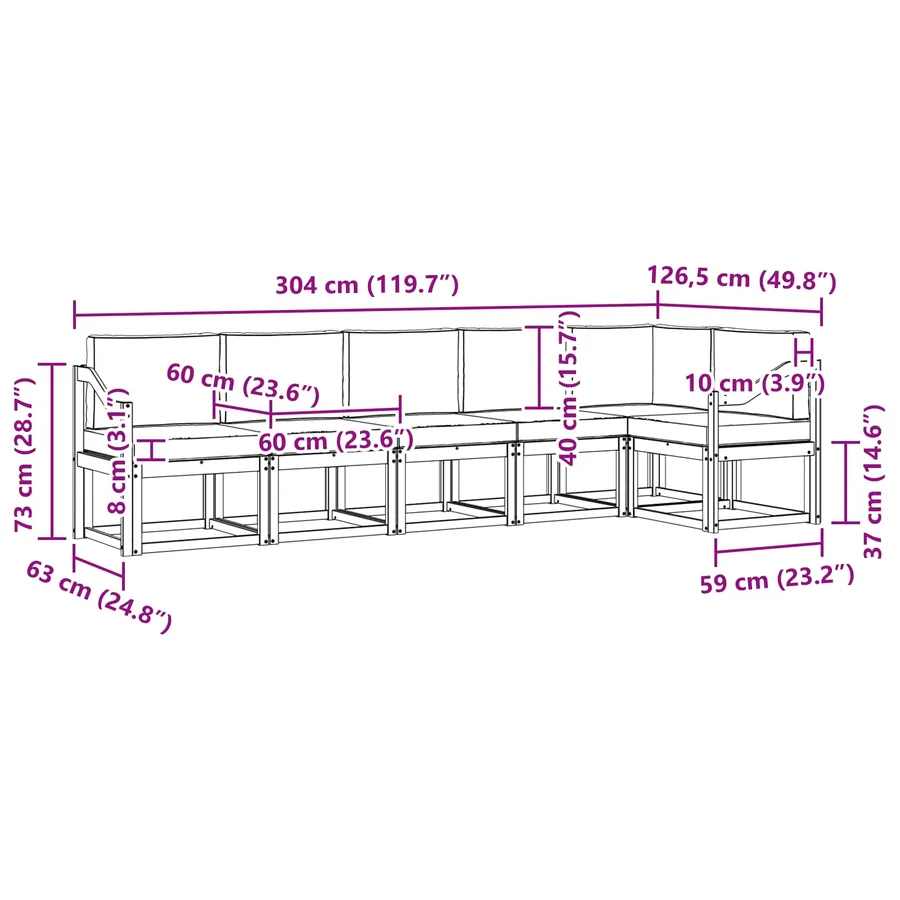 Ensemble de canapés d'extérieur 6 pcs Gris Naturel et Clair - 10