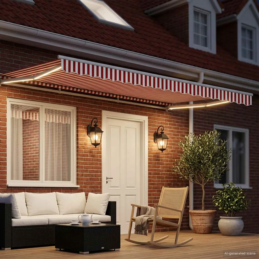 Auvent rétractable électrique Rouge et Blanc 4,5 × 3,5 m - 3