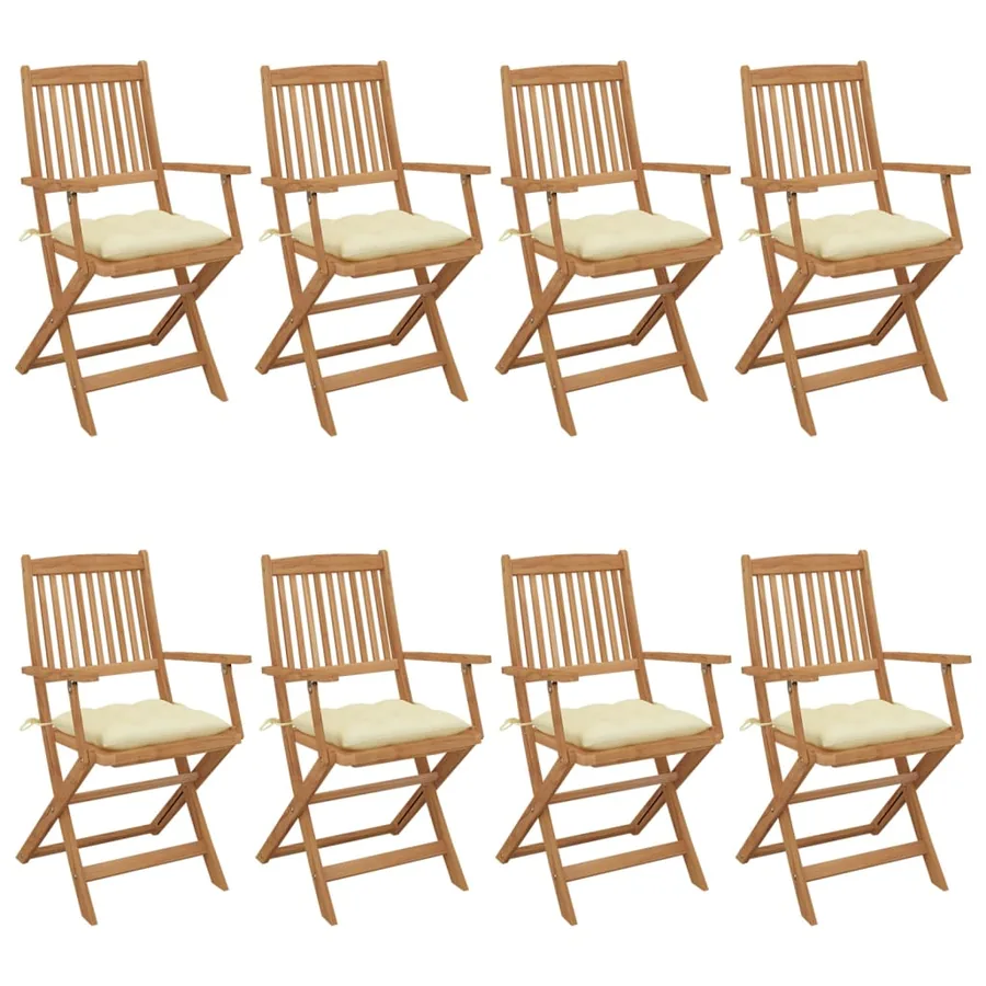 Garden folding chairs set of 8 with cushions Acacia wood