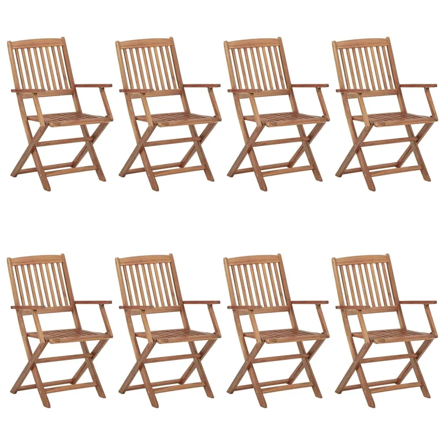 Garden folding chairs set of 8 with cushions Acacia wood - 2