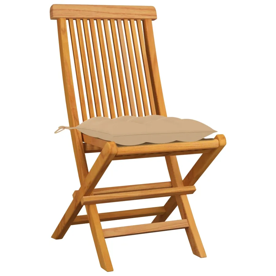 Chaises de jardin et coussins beige lot de 4 Bois teck massif - 2