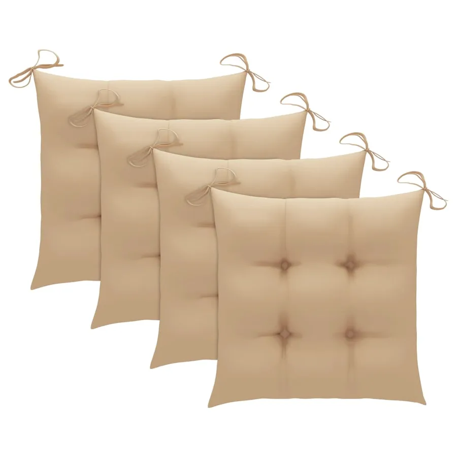 Chaises de jardin et coussins beige lot de 4 Bois teck massif - 7
