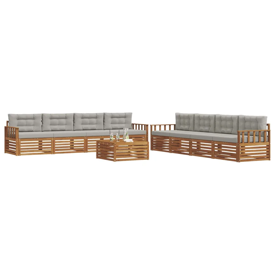 Ensemble de canapés d'extérieur 9 pcs Gris Naturel et Clair - 3