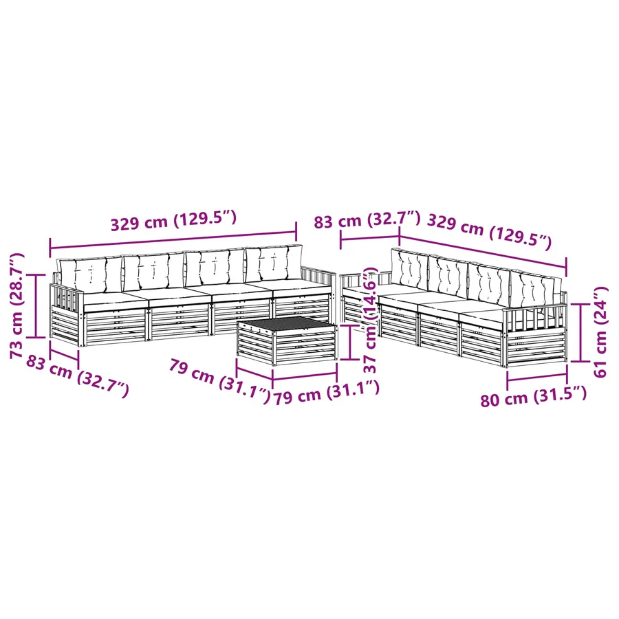 Ensemble de canapés d'extérieur 9 pcs Gris Naturel et Clair - 9
