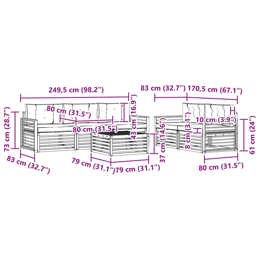 Ensemble de canapés d'extérieur 6 pcs Gris Naturel et Clair - 9