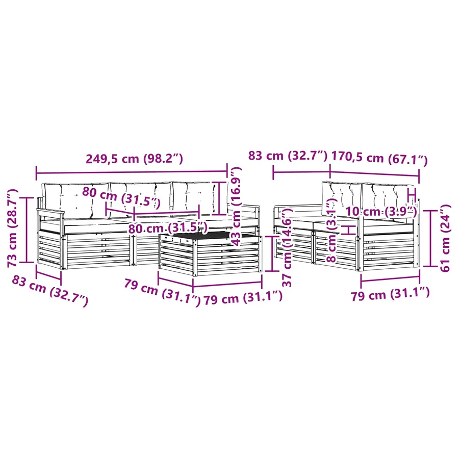 Ensemble de canapés d'extérieur 6 pcs Gris Naturel et Clair - 9