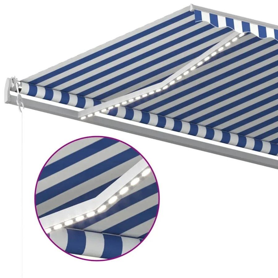 Auvent automatique capteur de vent LED 600x350 cm Bleu et blanc - 4