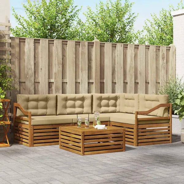 Ensemble de canapés d'extérieur 5 pcs Naturel et Beige