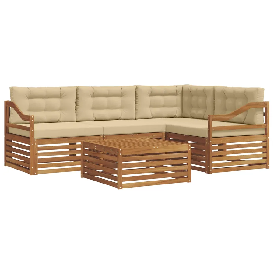 Ensemble de canapés d'extérieur 5 pcs Naturel et Beige - 2