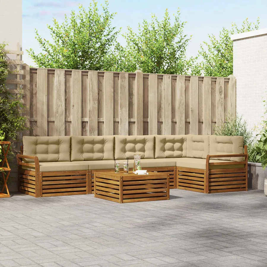 Ensemble de canapés d'extérieur 6 pcs Naturel et Beige