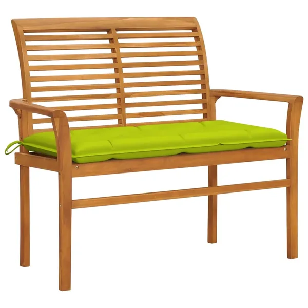 Banc de jardin avec coussin vert vif 112 cm Bois de teck massif