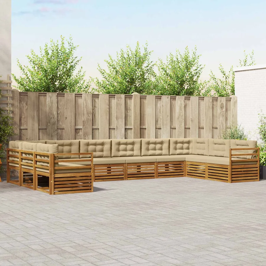 Ensembles de canapés 7 pc Naturel et Beige Bois d'Acacia Massif