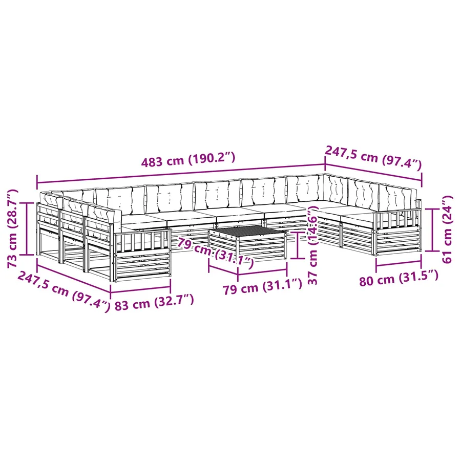 Ensembles de canapés avec coussin 11 pcs Naturel et Beige - 10
