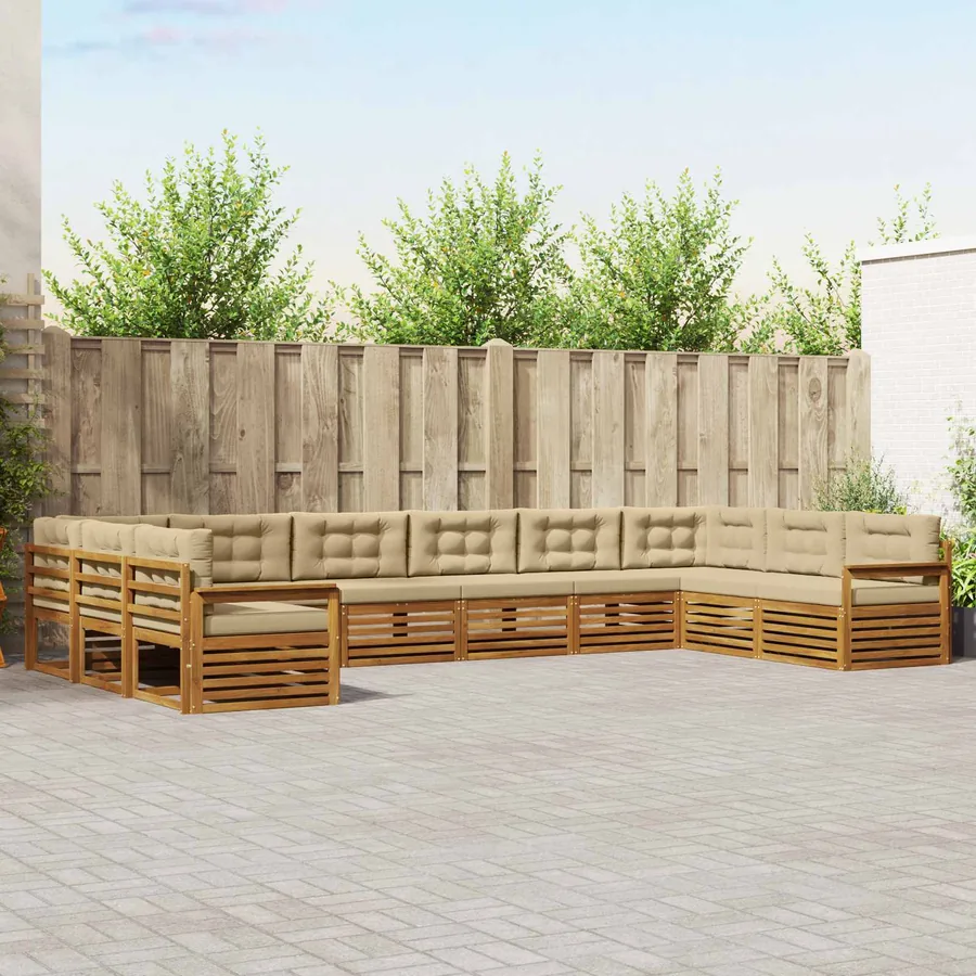 Ensembles de canapés 4 pc Naturel et Beige Bois d'Acacia Massif