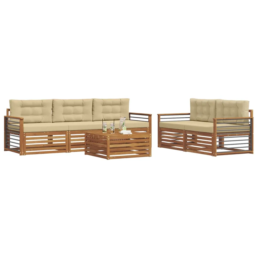 Ensemble de canapés d'extérieur 6 pcs Naturel et Beige - 3
