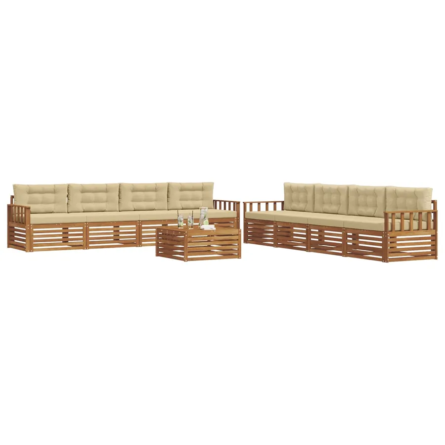 Ensemble de canapés d'extérieur 9 pcs Naturel et Beige - 3
