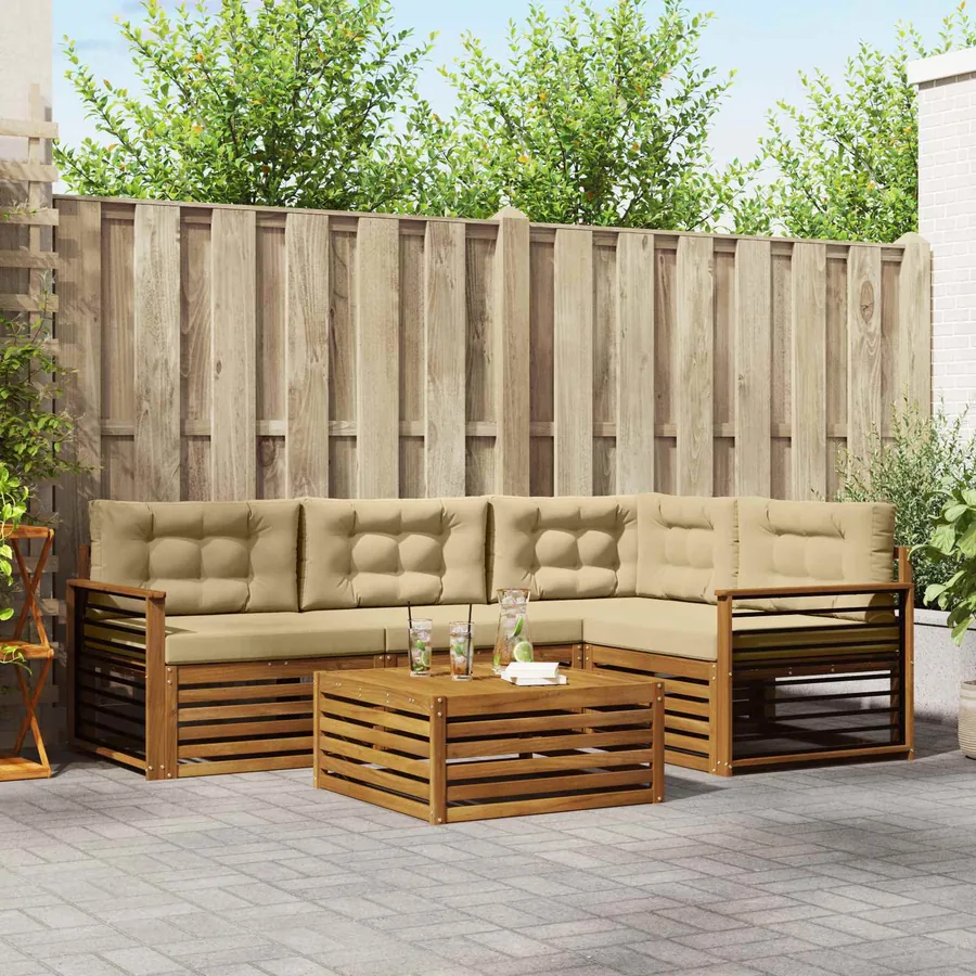 Ensemble de canapés d'extérieur 5 pcs Naturel et Beige