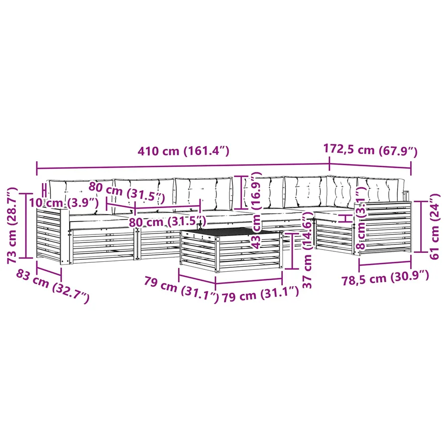 Ensemble de canapés d'extérieur 7 pcs Naturel et Beige - 8