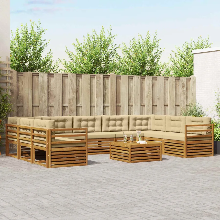 Ensemble de canapés d'extérieur 10 pcs Naturel et Beige