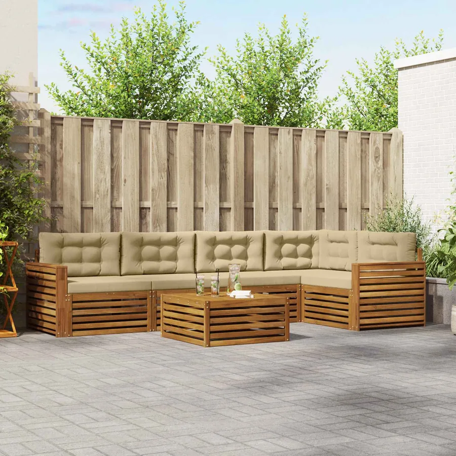 Ensemble de canapés d'extérieur 6 pcs Naturel et Beige