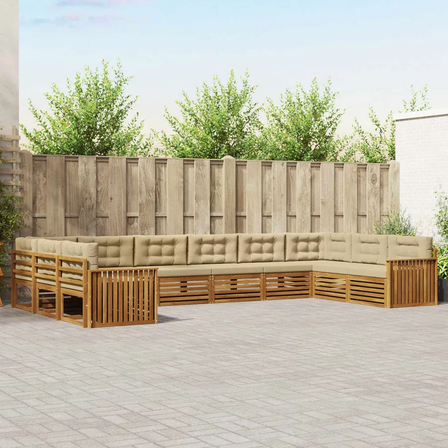 Ensembles de canapés 8 pc Naturel et Beige Bois d'Acacia Massif