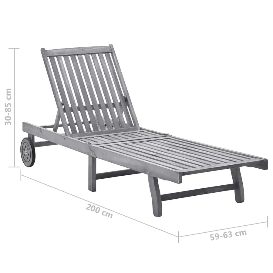 Chaise longue de jardin avec coussin Gris Bois d'acacia solide - 6