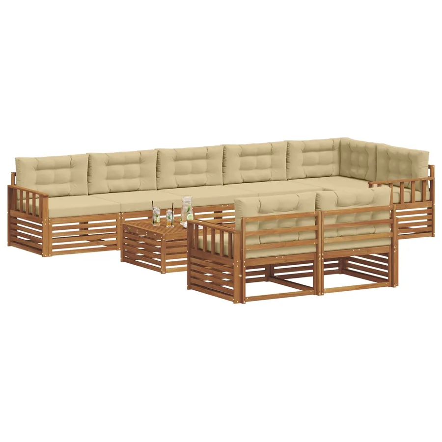 Ensemble de canapés d'extérieur 9 pcs Naturel et Beige - 3