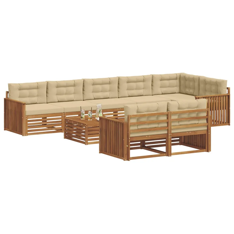 Ensemble de canapés d'extérieur 9 pcs Naturel et Beige - 3