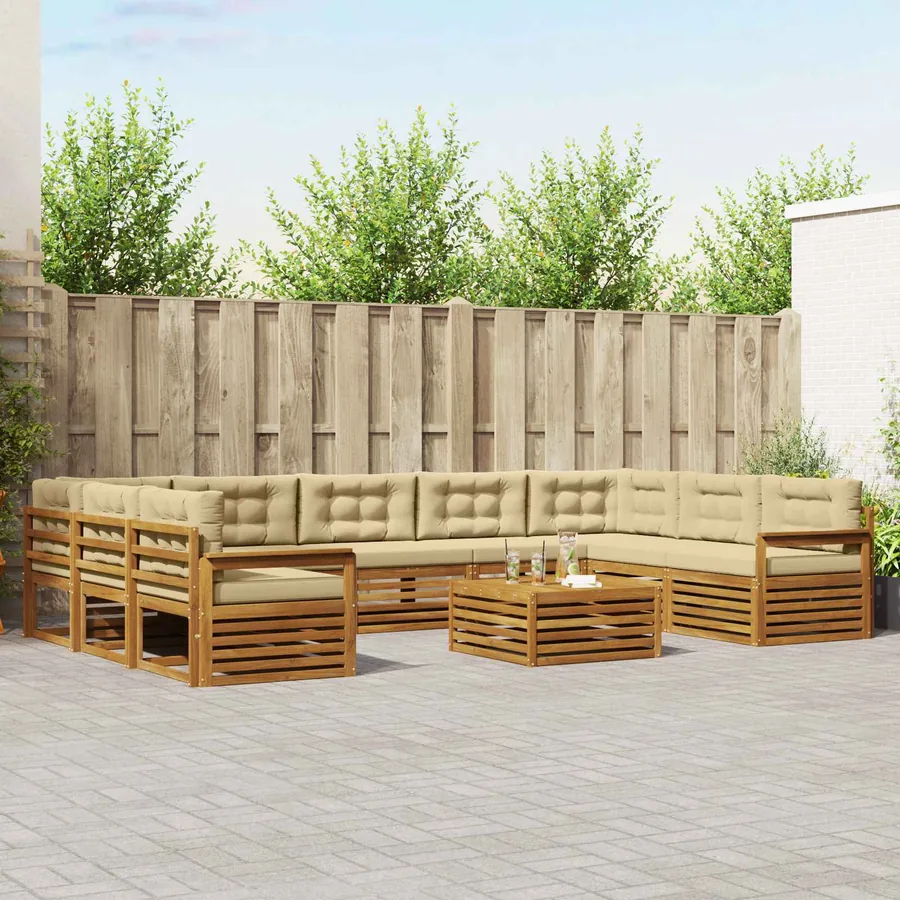 Ensemble de canapés d'extérieur 10 pcs Naturel et Beige